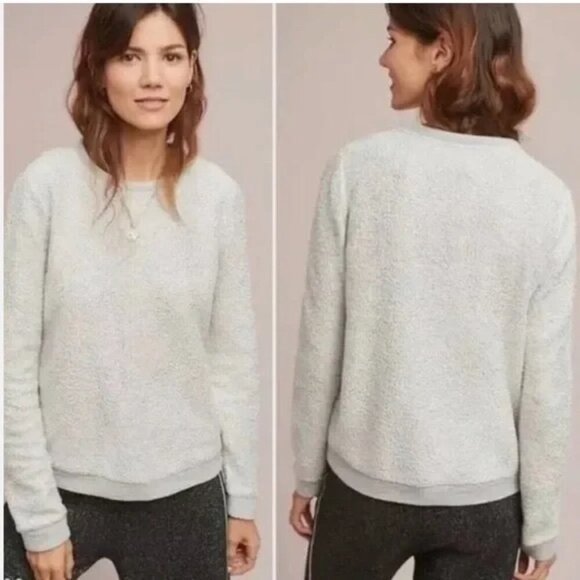 Dolan Anthropologie Silver Shine Metallic Crewneck Textured Sweater Sz S - Picture 2 of 7